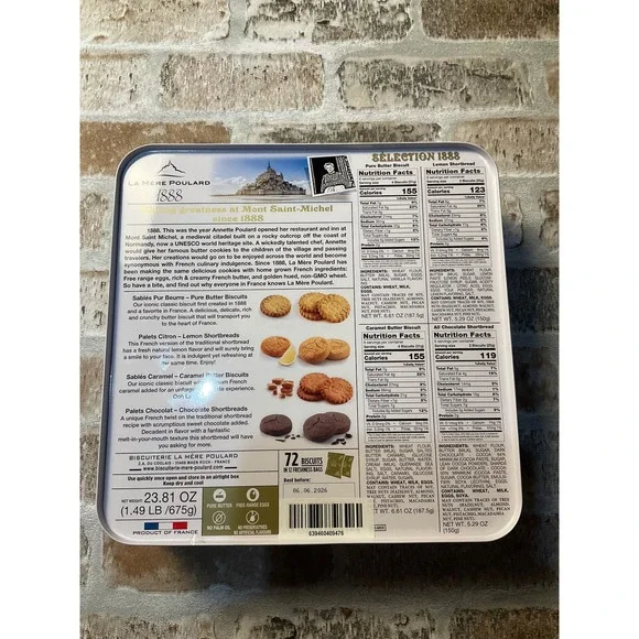 La Mere Poulard French Biscuit Tin Selection 1888 Red Collectible Metal Box 9x9 - Picture 6 of 8